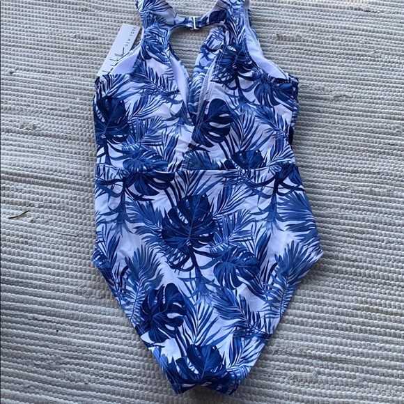 Nicole Miller Blue Leafs One-Piece Modest Splice - Picture 6 of 9
